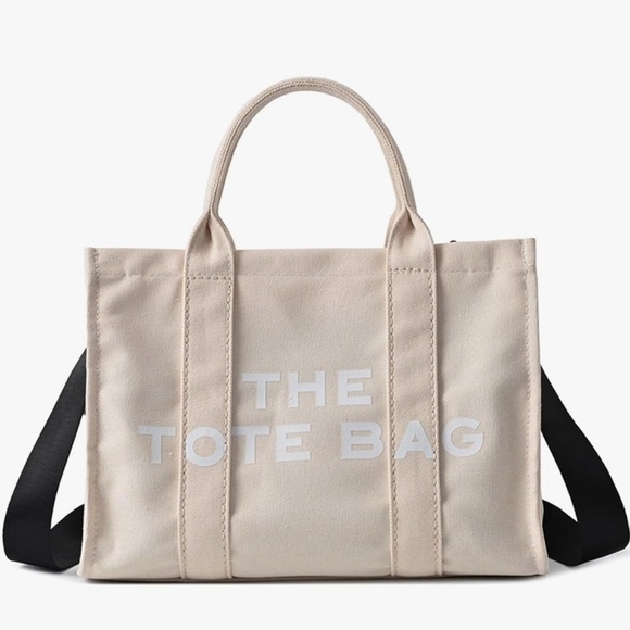 Fashionable Mini Canvas Crossbody Tote Zipper Bag, Beige - Picture 4 of 10